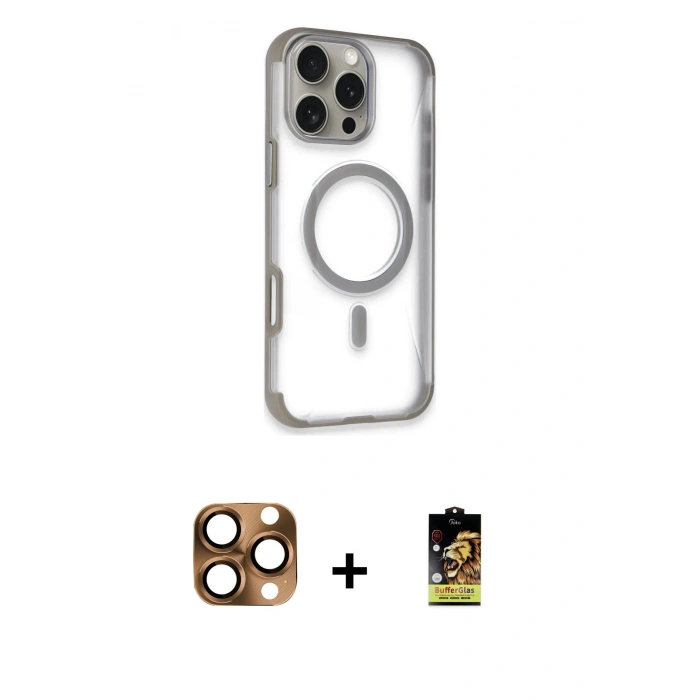 MARSİLYAN™- iPhone 16 Pro Max Kılıf Eksen Klasik Koleksiyonu - Siyah Buffer Cam Ekran Koruyucu + Pers Alüminyum Kamera Lens - CLTM