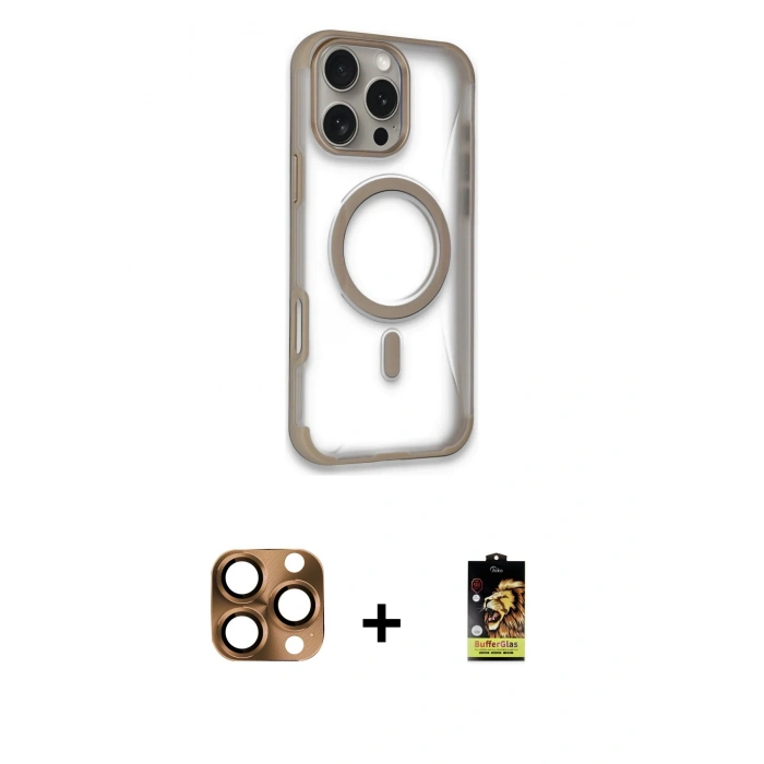 MARSİLYAN™- iPhone 16 Pro Max Kılıf Eksen Klasik Koleksiyonu - Siyah Buffer Cam Ekran Koruyucu + Pers Alüminyum Kamera Lens - CLTM