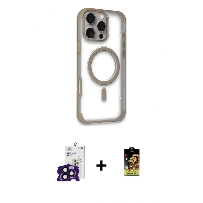 MARSİLYAN™- iPhone 16 Pro Max Kılıf Eksen Klasik Koleksiyonu - Siyah Buffer Cam Ekran Koruyucu + Bilvis Titan Kamera Lens - SH