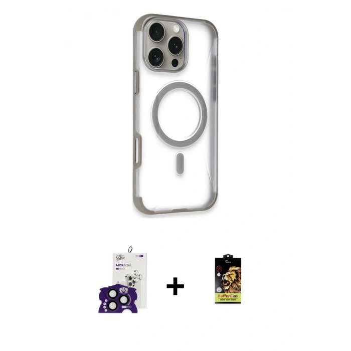 MARSİLYAN™- iPhone 16 Pro Max Kılıf Eksen Klasik Koleksiyonu - Siyah Buffer Cam Ekran Koruyucu + Bilvis Titan Kamera Lens - SH