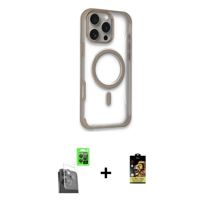 MARSİLYAN™- iPhone 16 Pro Max Kılıf Eksen Klasik Koleksiyonu - Siyah Buffer Cam Ekran Koruyucu + Siyah Raze Metal Kamera Lens