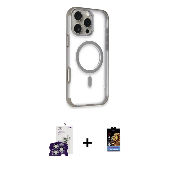 MARSİLYAN™- iPhone 16 Pro Max Kılıf Eksen Klasik Koleksiyonu - Siyah Buffer Hayalet Cam Ekran Koruyucu + Bilvis Titan Kamera Lens - GS