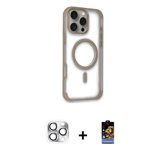 MARSİLYAN™- iPhone 16 Pro Max Kılıf Eksen Klasik Koleksiyonu - Siyah Buffer Hayalet Cam Ekran Koruyucu + Gümüş Pers Alüminyum Kamera Lens
