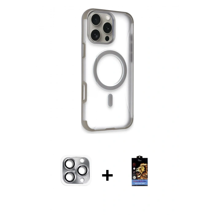MARSİLYAN™- iPhone 16 Pro Max Kılıf Eksen Klasik Koleksiyonu - Siyah Buffer Hayalet Cam Ekran Koruyucu + Pers Alüminyum Kamera Lens - GI