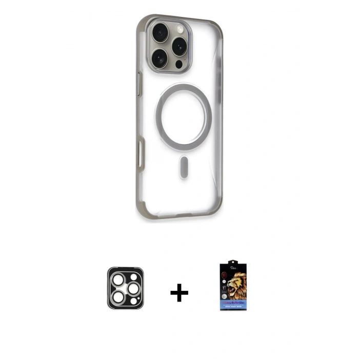 MARSİLYAN™- iPhone 16 Pro Max Kılıf Eksen Klasik Koleksiyonu - Siyah Buffer Hayalet Cam Ekran Koruyucu + PVD Metal Kamera Lens - GS