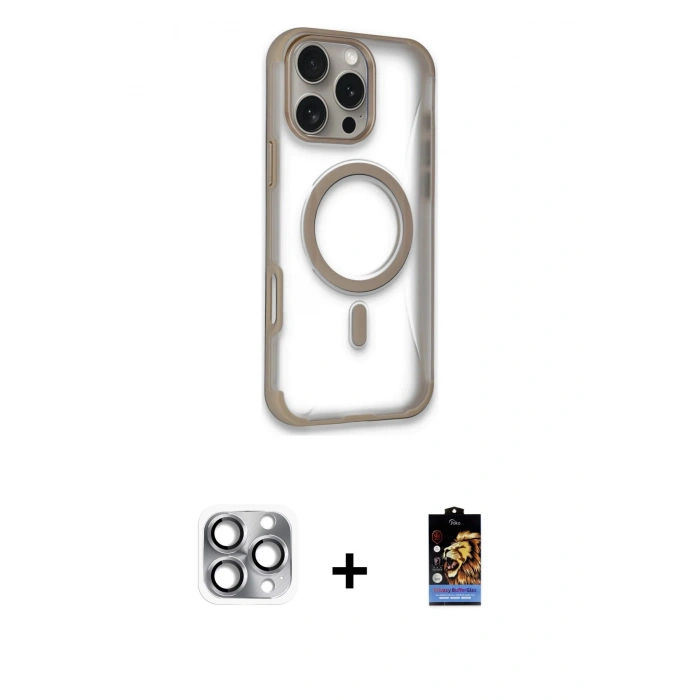 MARSİLYAN™- iPhone 16 Pro Max Kılıf Eksen Klasik Koleksiyonu - Siyah Buffer Hayalet Cam Ekran Koruyucu + Pers Alüminyum Kamera Lens - GI