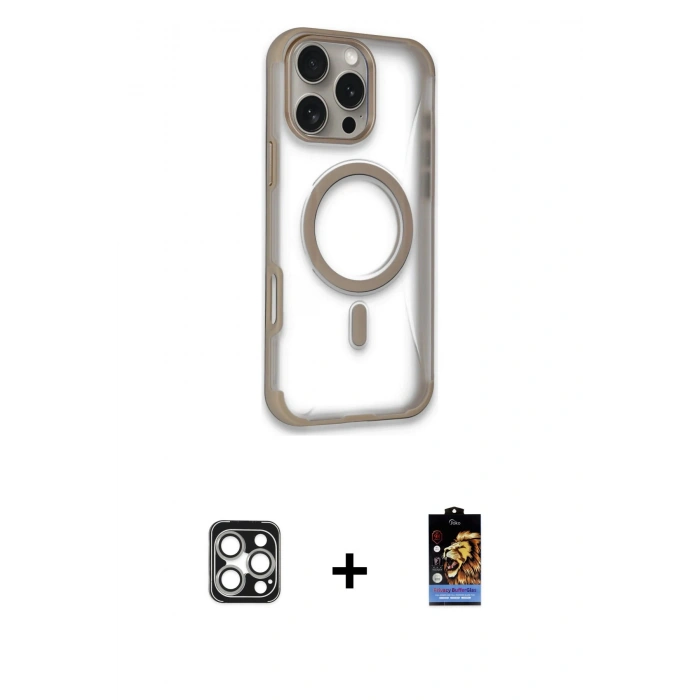 MARSİLYAN™- iPhone 16 Pro Max Kılıf Eksen Klasik Koleksiyonu - Siyah Buffer Hayalet Cam Ekran Koruyucu + PVD Metal Kamera Lens - GS