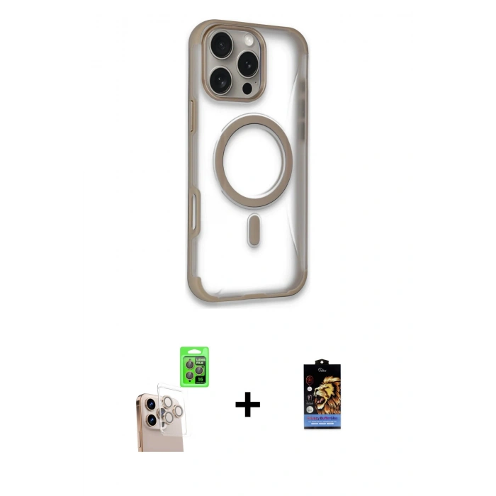 MARSİLYAN™- iPhone 16 Pro Max Kılıf Eksen Klasik Koleksiyonu - Siyah Buffer Hayalet Cam Ekran Koruyucu + Raze Metal Kamera Lens - NLGY