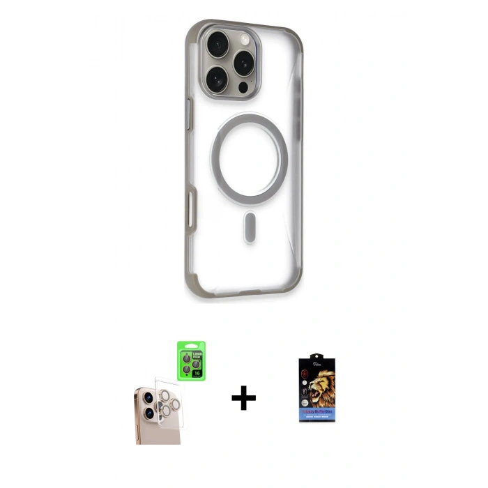 MARSİLYAN™- iPhone 16 Pro Max Kılıf Eksen Klasik Koleksiyonu - Siyah Buffer Hayalet Cam Ekran Koruyucu + Raze Metal Kamera Lens - NLGY