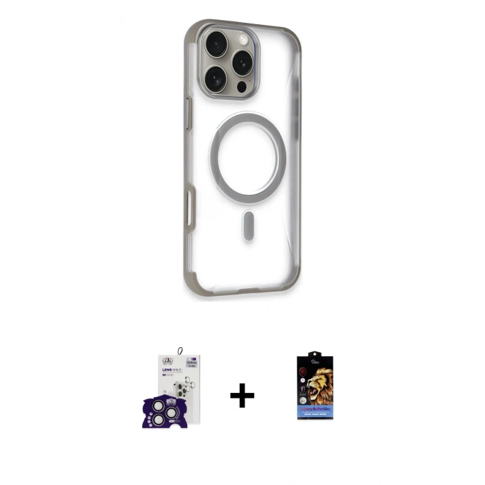 MARSİLYAN™- iPhone 16 Pro Max Kılıf Eksen Klasik Koleksiyonu - Siyah Buffer Hayalet Cam Ekran Koruyucu + Bilvis Titan Kamera Lens - TMGI