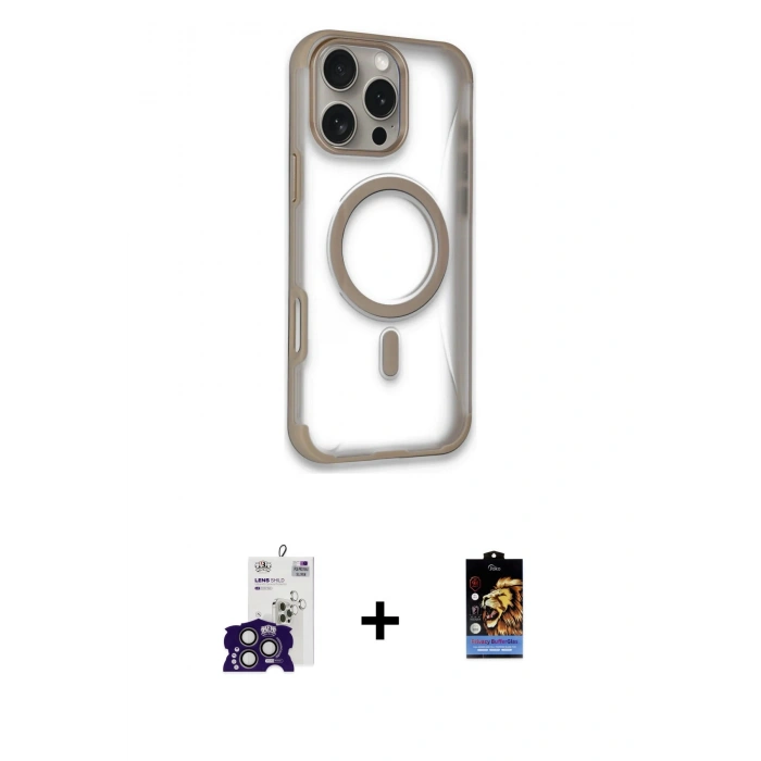 MARSİLYAN™- iPhone 16 Pro Max Kılıf Eksen Klasik Koleksiyonu - Siyah Buffer Hayalet Cam Ekran Koruyucu + Bilvis Titan Kamera Lens - TMGI