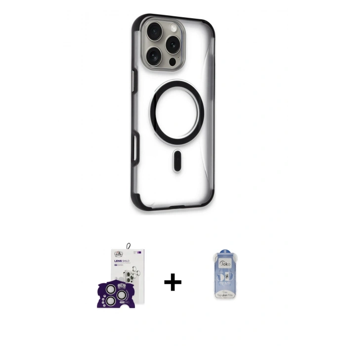 MARSİLYAN™- iPhone 16 Pro Max Kılıf Eksen Klasik Koleksiyonu - Siyah Joko Magic 5D Cam + Bilvis Titan Kamera Lens - GS