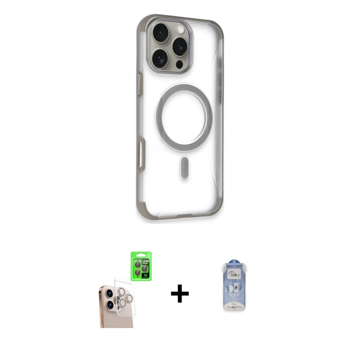 MARSİLYAN™- iPhone 16 Pro Max Kılıf Eksen Klasik Koleksiyonu - Siyah Joko Magic 5D Cam + Raze Metal Kamera Lens - NLGY