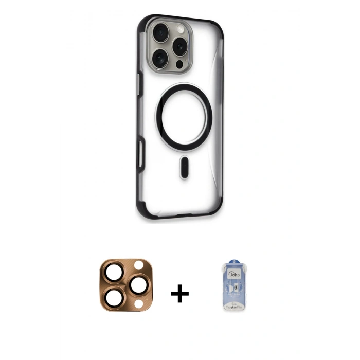 MARSİLYAN™- iPhone 16 Pro Max Kılıf Eksen Klasik Koleksiyonu - Siyah Joko Magic 5D Cam + Pers Alüminyum Kamera Lens - CLTM