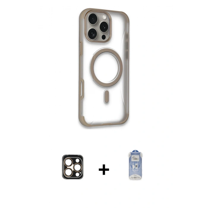 MARSİLYAN™- iPhone 16 Pro Max Kılıf Eksen Klasik Koleksiyonu - Siyah Joko Magic 5D Cam + PVD Metal Kamera Lens - GD