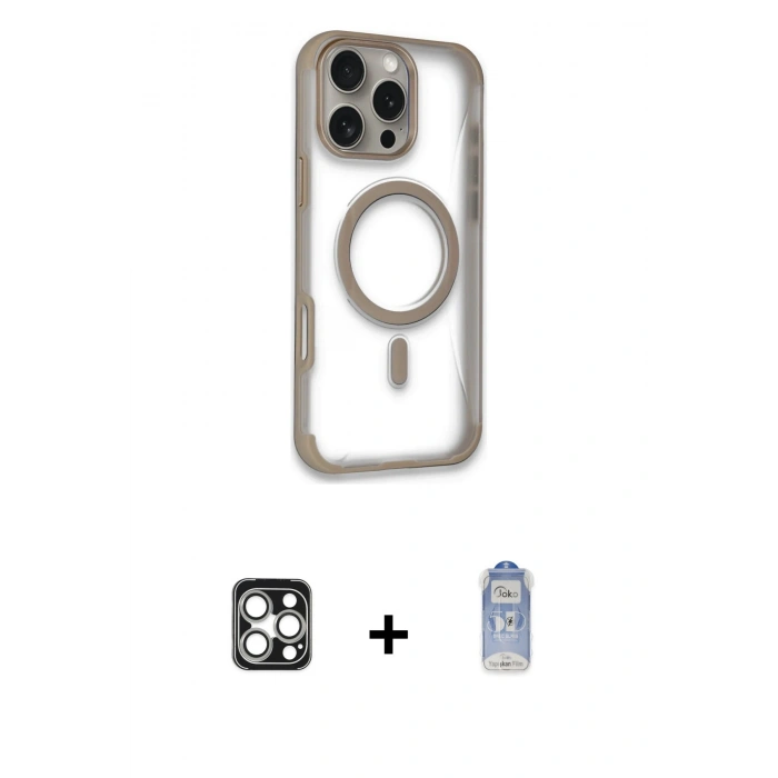 MARSİLYAN™- iPhone 16 Pro Max Kılıf Eksen Klasik Koleksiyonu - Siyah Joko Magic 5D Cam + PVD Metal Kamera Lens - GS