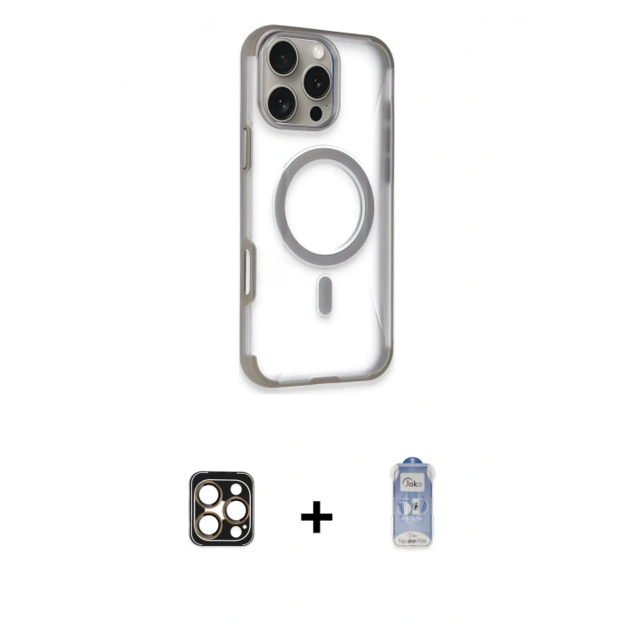 MARSİLYAN™- iPhone 16 Pro Max Kılıf Eksen Klasik Koleksiyonu - Siyah Joko Magic 5D Cam + PVD Metal Kamera Lens - GD