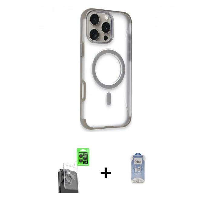 MARSİLYAN™- iPhone 16 Pro Max Kılıf Eksen Klasik Koleksiyonu - Siyah Joko Magic 5D Cam + Raze Metal Kamera Lens - SH