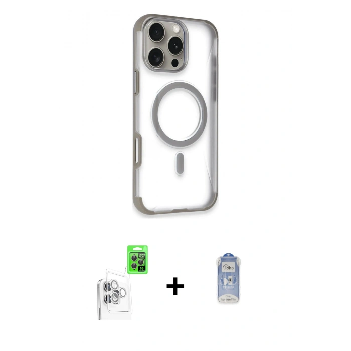 MARSİLYAN™- iPhone 16 Pro Max Kılıf Eksen Klasik Koleksiyonu - Siyah Joko Magic 5D Cam + Raze Metal Kamera Lens - BZ
