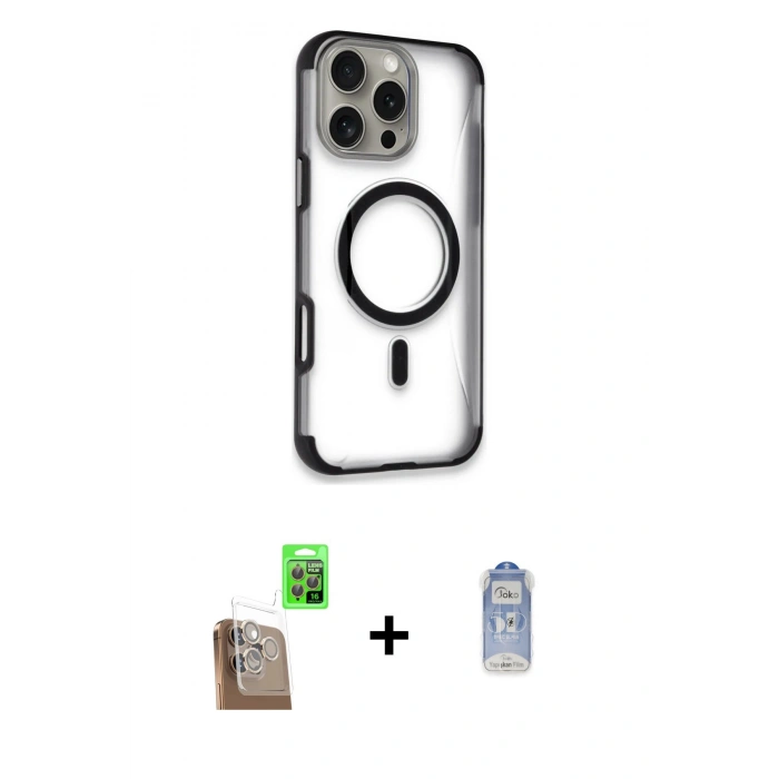 MARSİLYAN™- iPhone 16 Pro Max Kılıf Eksen Klasik Koleksiyonu - Siyah Joko Magic 5D Cam + Raze Metal Kamera Lens - CLTM