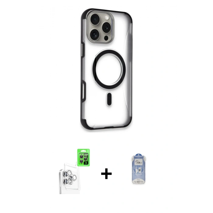 MARSİLYAN™- iPhone 16 Pro Max Kılıf Eksen Klasik Koleksiyonu - Siyah Joko Magic 5D Cam + Raze Metal Kamera Lens - BZ