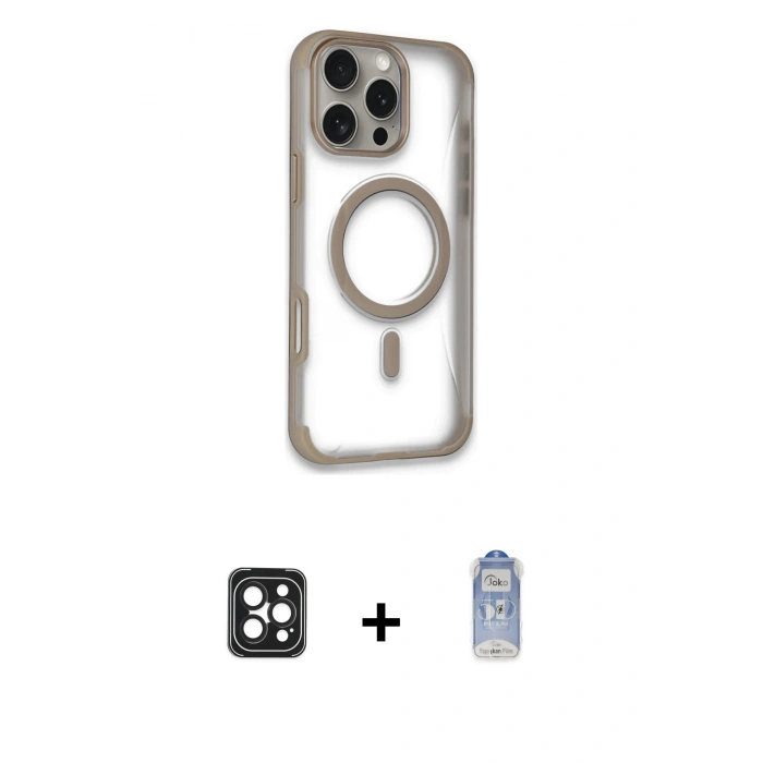 MARSİLYAN™- iPhone 16 Pro Max Kılıf Eksen Klasik Koleksiyonu - Siyah Joko Magic 5D Cam + Siyah PVD Metal Kamera Lens