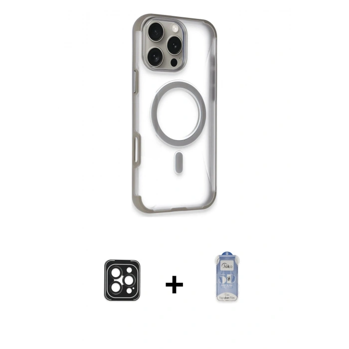 MARSİLYAN™- iPhone 16 Pro Max Kılıf Eksen Klasik Koleksiyonu - Siyah Joko Magic 5D Cam + Siyah PVD Metal Kamera Lens