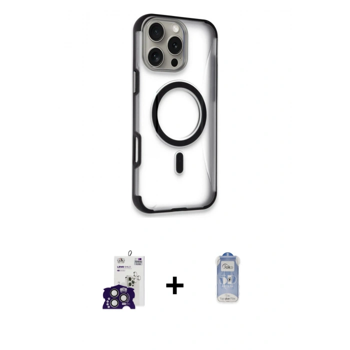 MARSİLYAN™- iPhone 16 Pro Max Kılıf Eksen Klasik Koleksiyonu - Siyah Joko Magic 5D Cam + Bilvis Titan Kamera Lens - TMGI