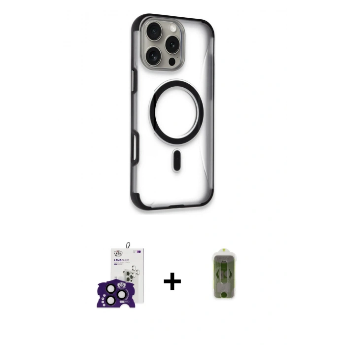 MARSİLYAN™- iPhone 16 Pro Max Kılıf Eksen Klasik Koleksiyonu - Siyah Joko Magic 5D Hayalet Cam + Bilvis Titan Kamera Lens - SH