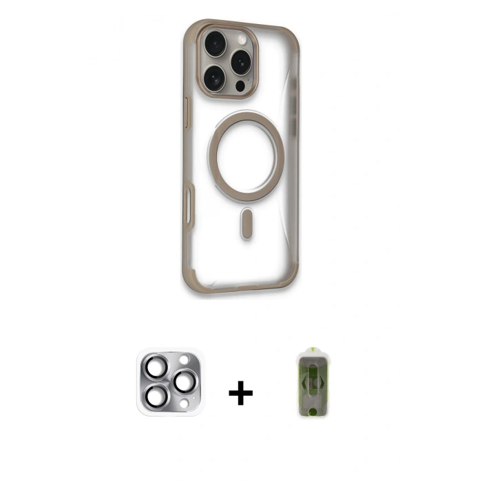 MARSİLYAN™- iPhone 16 Pro Max Kılıf Eksen Klasik Koleksiyonu - Siyah Joko Magic 5D Hayalet Cam + Pers Alüminyum Kamera Lens - GI