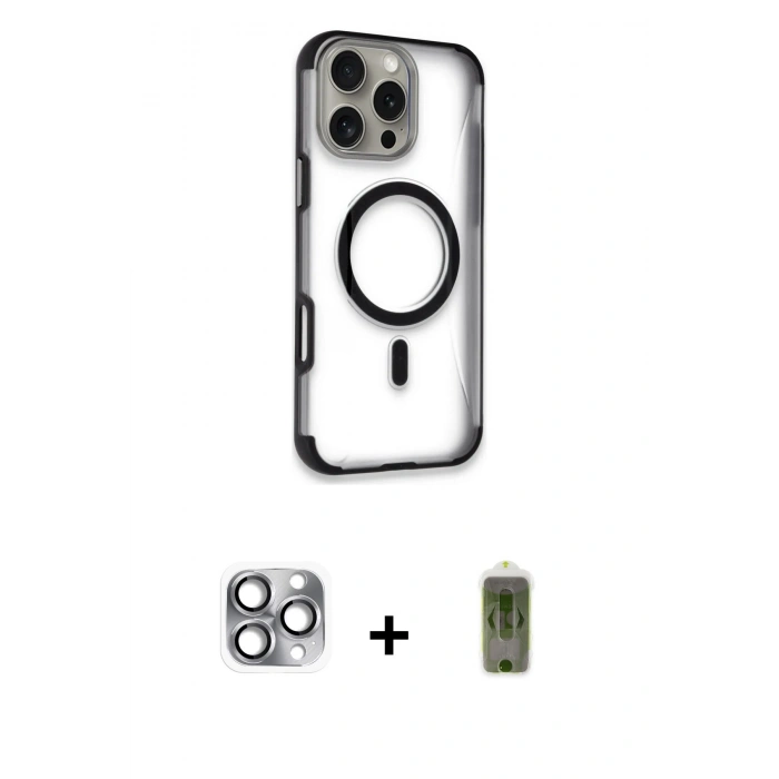 MARSİLYAN™- iPhone 16 Pro Max Kılıf Eksen Klasik Koleksiyonu - Siyah Joko Magic 5D Hayalet Cam + Pers Alüminyum Kamera Lens - GI