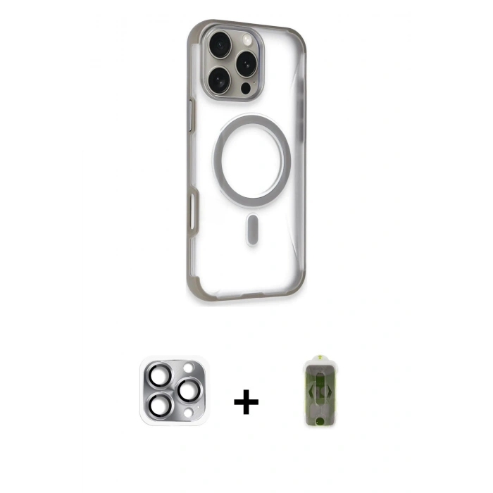 MARSİLYAN™- iPhone 16 Pro Max Kılıf Eksen Klasik Koleksiyonu - Siyah Joko Magic 5D Hayalet Cam + Pers Alüminyum Kamera Lens - GI