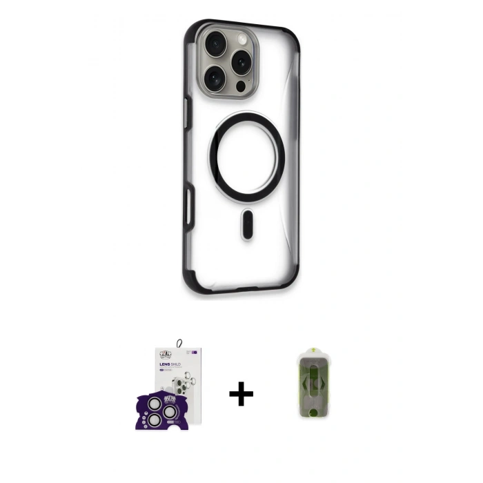 MARSİLYAN™- iPhone 16 Pro Max Kılıf Eksen Klasik Koleksiyonu - Siyah Joko Magic 5D Hayalet Cam + Bilvis Titan Kamera Lens - GS