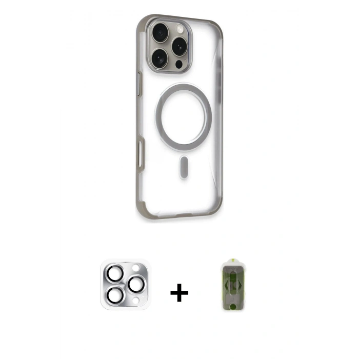 MARSİLYAN™- iPhone 16 Pro Max Kılıf Eksen Klasik Koleksiyonu - Siyah Joko Magic 5D Hayalet Cam + Pers Alüminyum Kamera Lens - GS