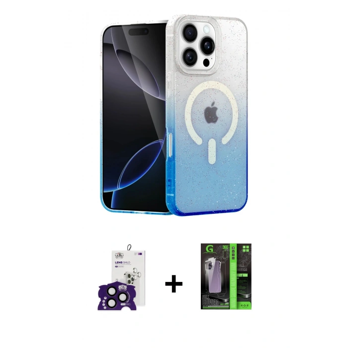 MARSİLYAN™- iPhone 16 Pro Max Kılıf Eksen Minimal Özel Seri - Şeffaf 360 Full Body Arka Koruyucu + Bilvis Titan Kamera Lens - SH