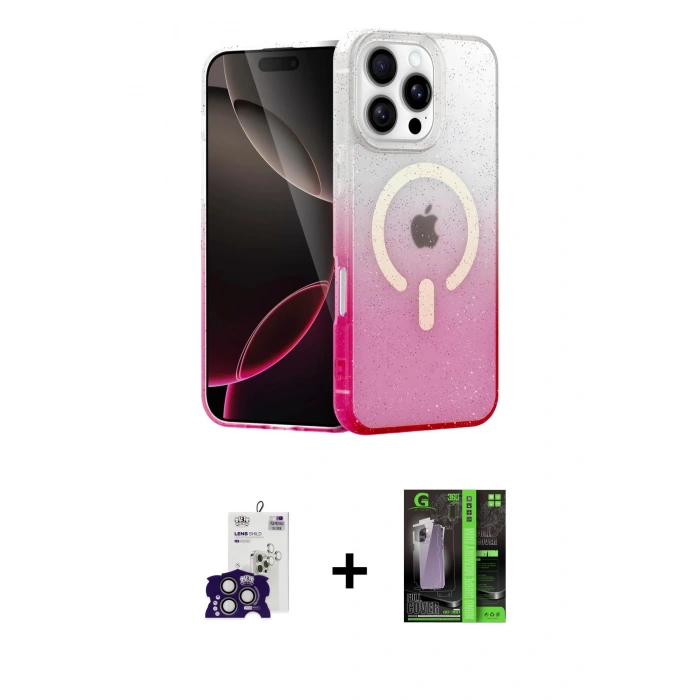 MARSİLYAN™- iPhone 16 Pro Max Kılıf Eksen Minimal Özel Seri - Şeffaf 360 Full Body Arka Koruyucu + Bilvis Titan Kamera Lens - TMGI