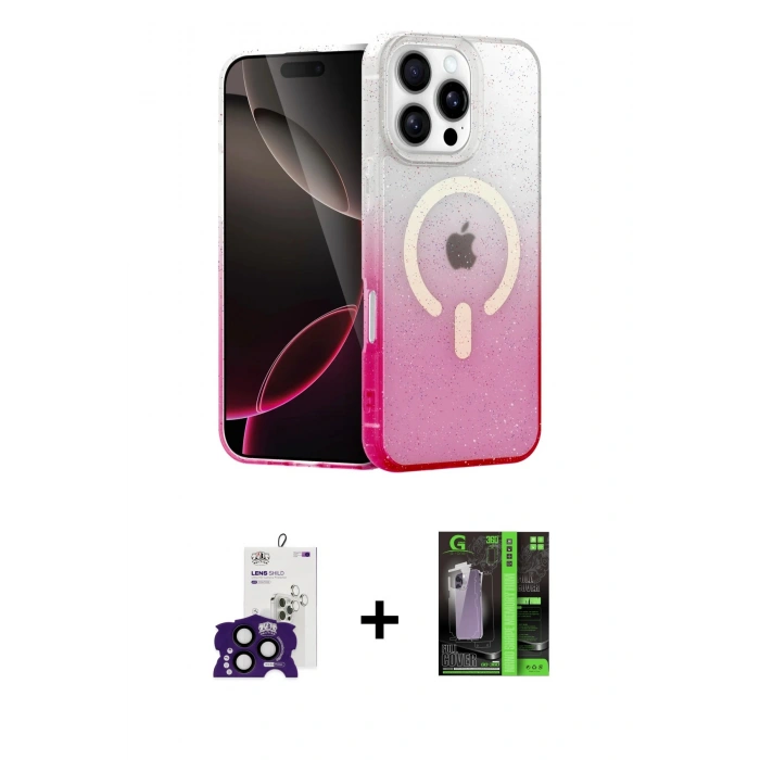 MARSİLYAN™- iPhone 16 Pro Max Kılıf Eksen Minimal Özel Seri - Şeffaf 360 Full Body Arka Koruyucu + Bilvis Titan Kamera Lens - SH