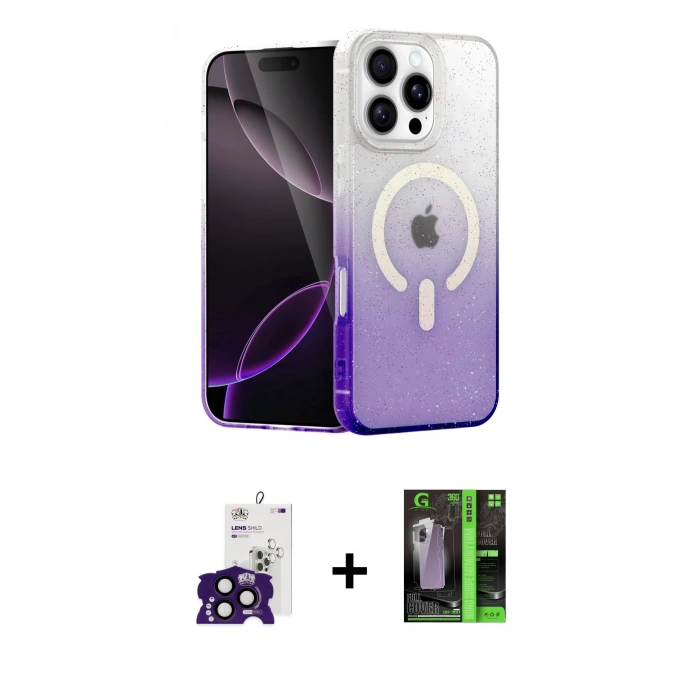 MARSİLYAN™- iPhone 16 Pro Max Kılıf Eksen Minimal Özel Seri - Şeffaf 360 Full Body Arka Koruyucu + Bilvis Titan Kamera Lens - SH