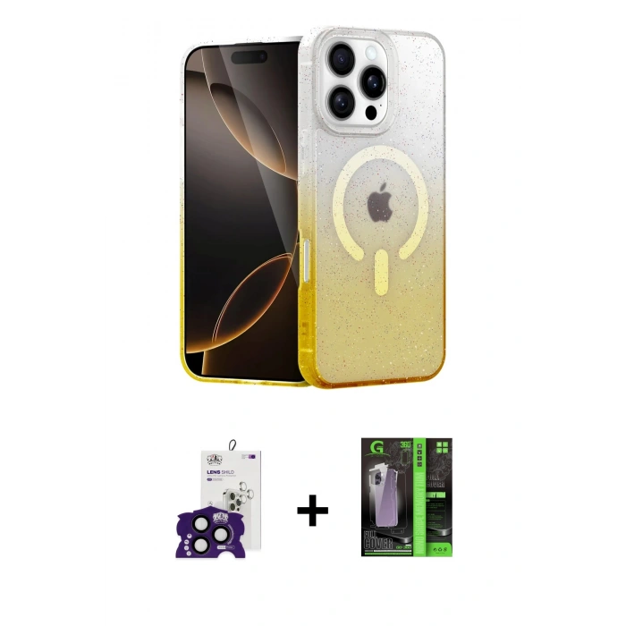 MARSİLYAN™- iPhone 16 Pro Max Kılıf Eksen Minimal Özel Seri - Şeffaf 360 Full Body Arka Koruyucu + Bilvis Titan Kamera Lens - SH