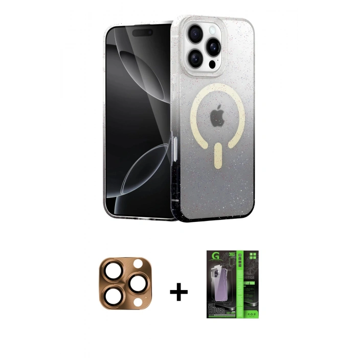 MARSİLYAN™- iPhone 16 Pro Max Kılıf Eksen Minimal Özel Seri - Şeffaf 360 Full Body Arka Koruyucu + Pers Alüminyum Kamera Lens - CLTM