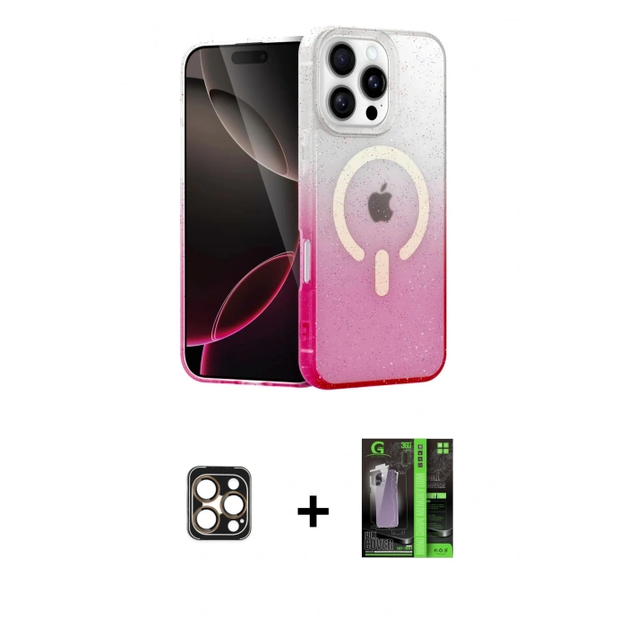 MARSİLYAN™- iPhone 16 Pro Max Kılıf Eksen Minimal Özel Seri - Şeffaf 360 Full Body Arka Koruyucu + PVD Metal Kamera Lens - GD