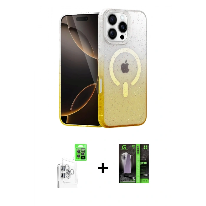 MARSİLYAN™- iPhone 16 Pro Max Kılıf Eksen Minimal Özel Seri - Şeffaf 360 Full Body Arka Koruyucu + Raze Metal Kamera Lens - BZ