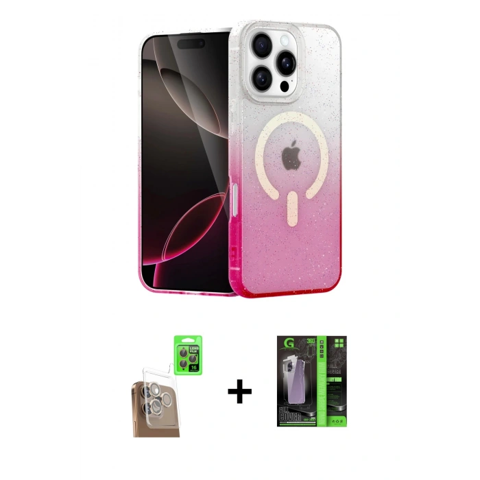 MARSİLYAN™- iPhone 16 Pro Max Kılıf Eksen Minimal Özel Seri - Şeffaf 360 Full Body Arka Koruyucu + Raze Metal Kamera Lens - CLTM