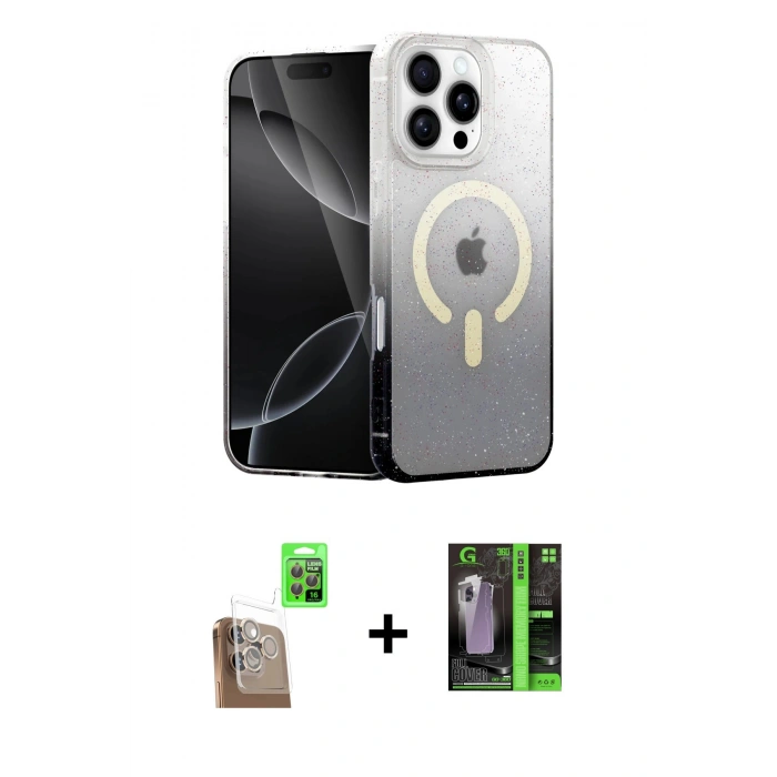 MARSİLYAN™- iPhone 16 Pro Max Kılıf Eksen Minimal Özel Seri - Şeffaf 360 Full Body Arka Koruyucu + Raze Metal Kamera Lens - CLTM