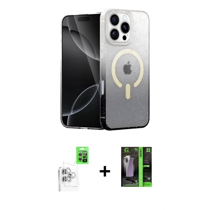 MARSİLYAN™- iPhone 16 Pro Max Kılıf Eksen Minimal Özel Seri - Şeffaf 360 Full Body Arka Koruyucu + Raze Metal Kamera Lens - BZ