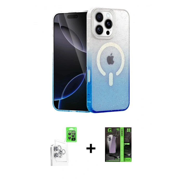 MARSİLYAN™- iPhone 16 Pro Max Kılıf Eksen Minimal Özel Seri - Şeffaf 360 Full Body Arka Koruyucu + Raze Metal Kamera Lens - BZ