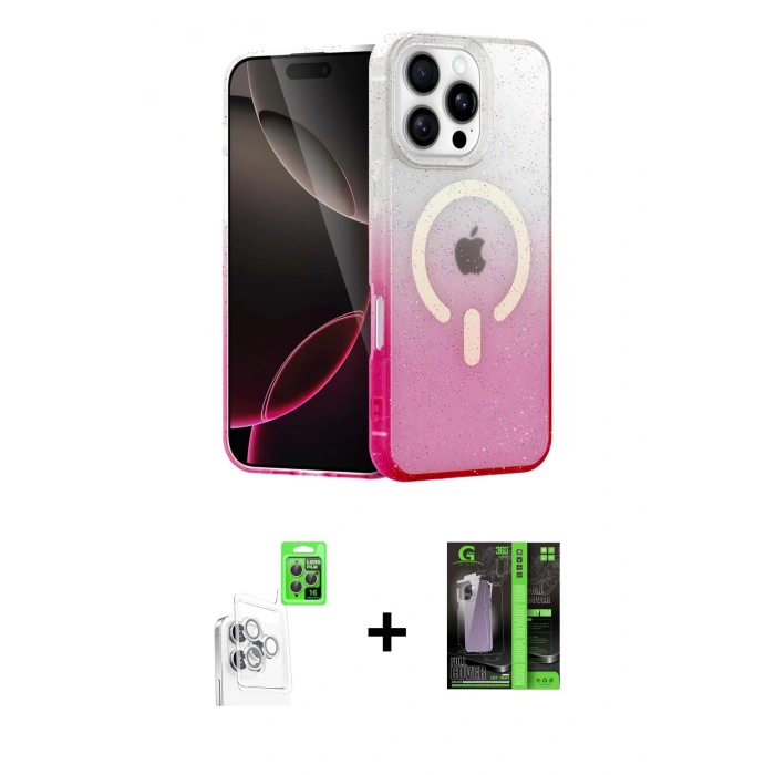 MARSİLYAN™- iPhone 16 Pro Max Kılıf Eksen Minimal Özel Seri - Şeffaf 360 Full Body Arka Koruyucu + Raze Metal Kamera Lens - BZ