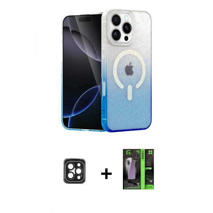 MARSİLYAN™- iPhone 16 Pro Max Kılıf Eksen Minimal Özel Seri - Şeffaf 360 Full Body Arka Koruyucu + PVD Metal Kamera Lens - SH