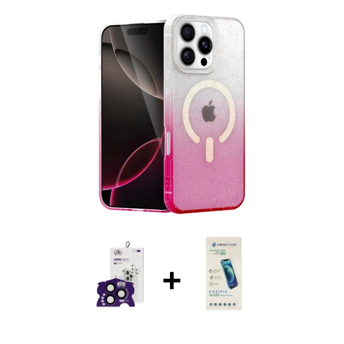 MARSİLYAN™- iPhone 16 Pro Max Kılıf Eksen Minimal Özel Seri - Şeffaf Pasifik Cam Ekran Koruyucu + Bilvis Titan Kamera Lens - SH