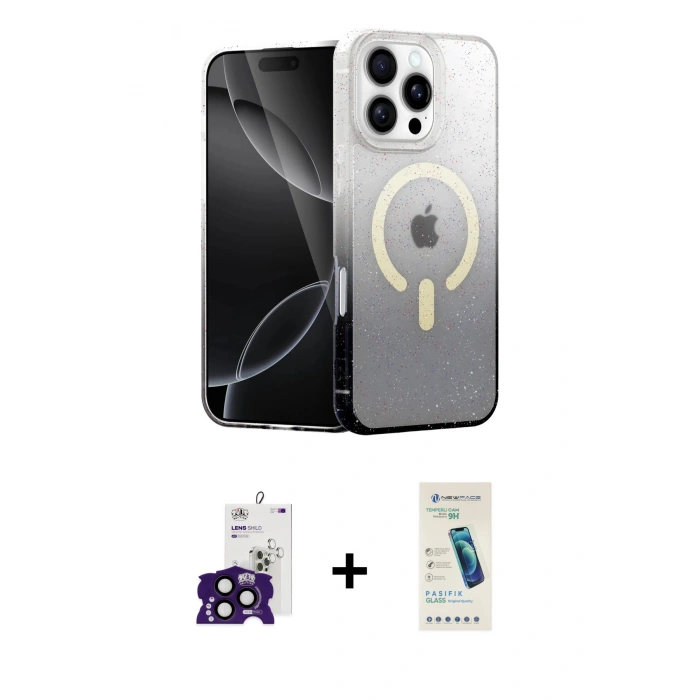 MARSİLYAN™- iPhone 16 Pro Max Kılıf Eksen Minimal Özel Seri - Şeffaf Pasifik Cam Ekran Koruyucu + Bilvis Titan Kamera Lens - SH